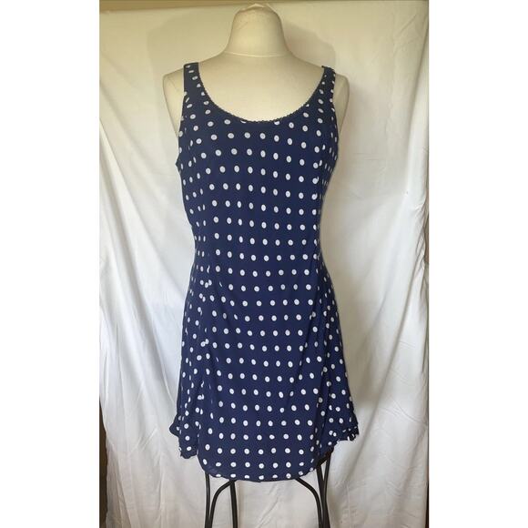 Abercrombie & Fitch Polka Dot Navy and White Swing Dress Size Large - Picture 4 of 15